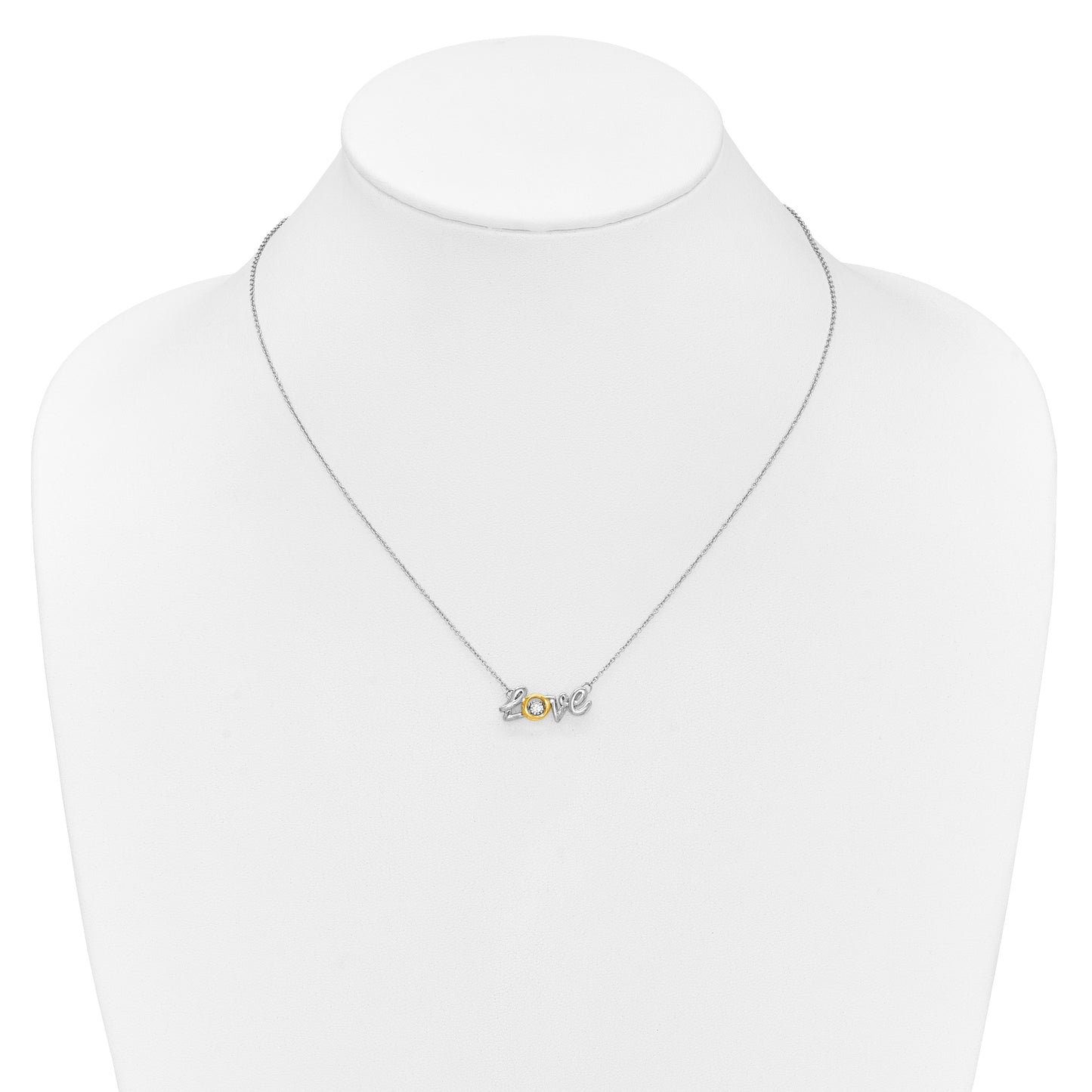 14k Two-tone LOVE Moving .03 carat Diamond 18 inch Necklace