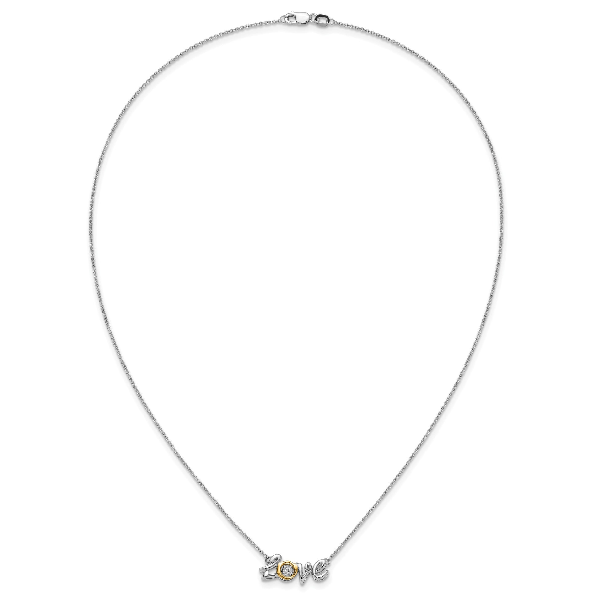 14k Two-tone LOVE Moving .03 carat Diamond 18 inch Necklace