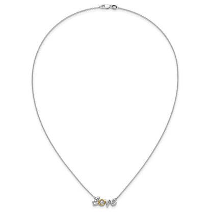 14k Two-tone LOVE Moving .03 carat Diamond 18 inch Necklace
