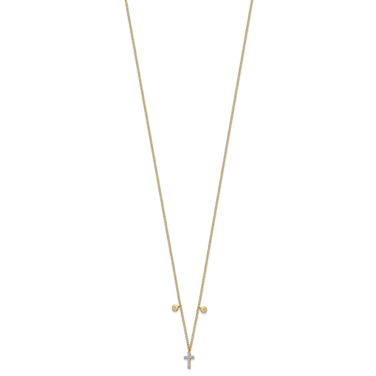 14k Polished 1/20 carat Diamond Cross 18 inch Necklace
