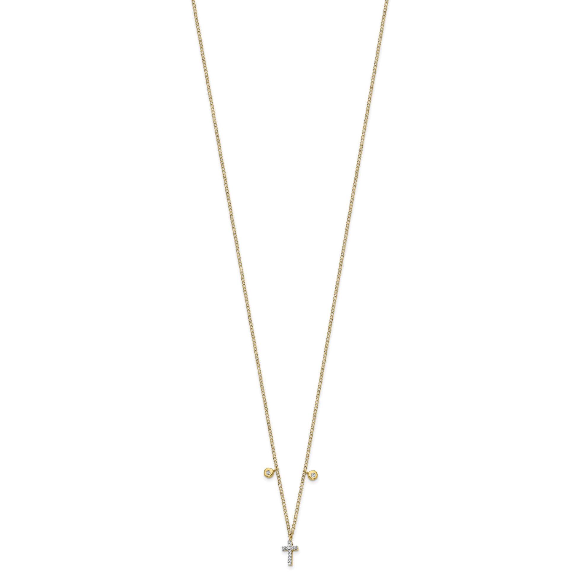 14k Polished 1/20 carat Diamond Cross 18 inch Necklace