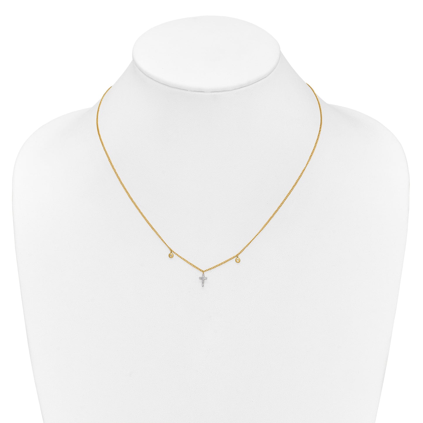 14k Polished 1/20 carat Diamond Cross 18 inch Necklace