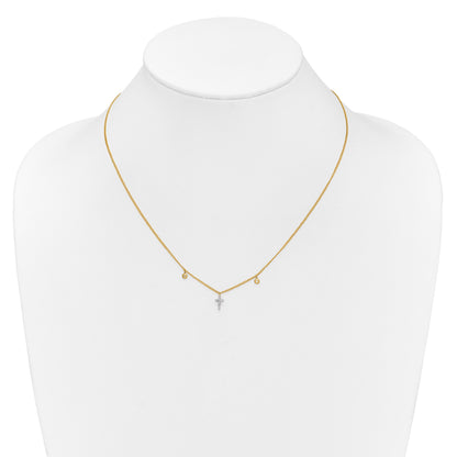 14k Polished 1/20 carat Diamond Cross 18 inch Necklace