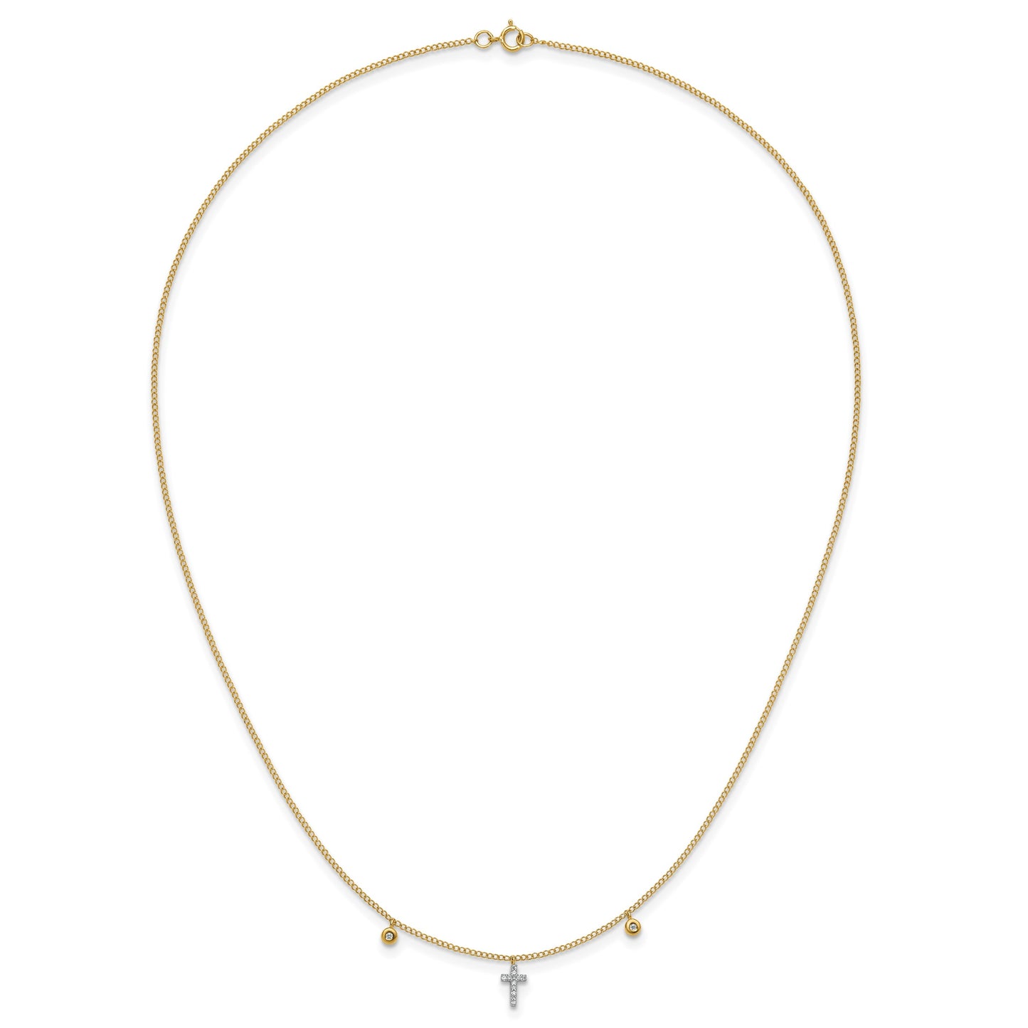 14k Polished 1/20 carat Diamond Cross 18 inch Necklace