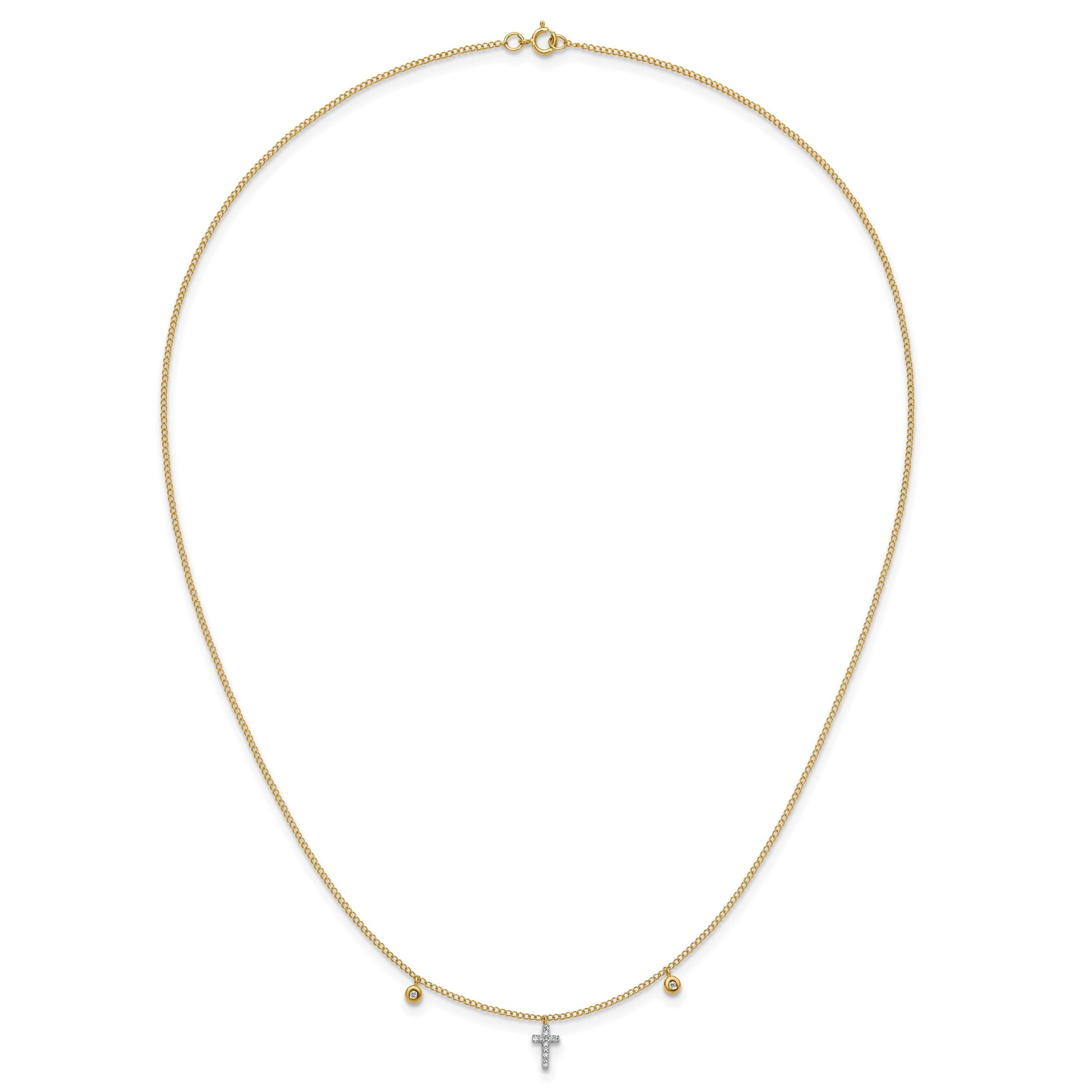 14k Polished 1/20 carat Diamond Cross 18 inch Necklace
