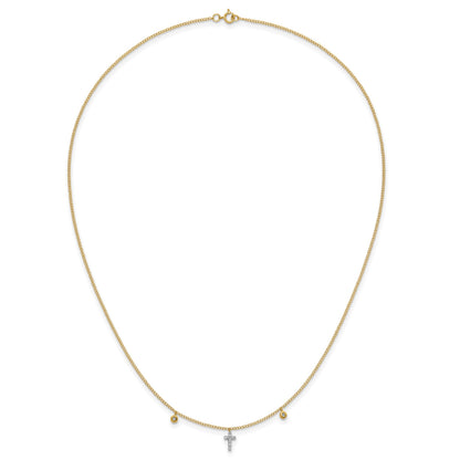 14k Polished 1/20 carat Diamond Cross 18 inch Necklace