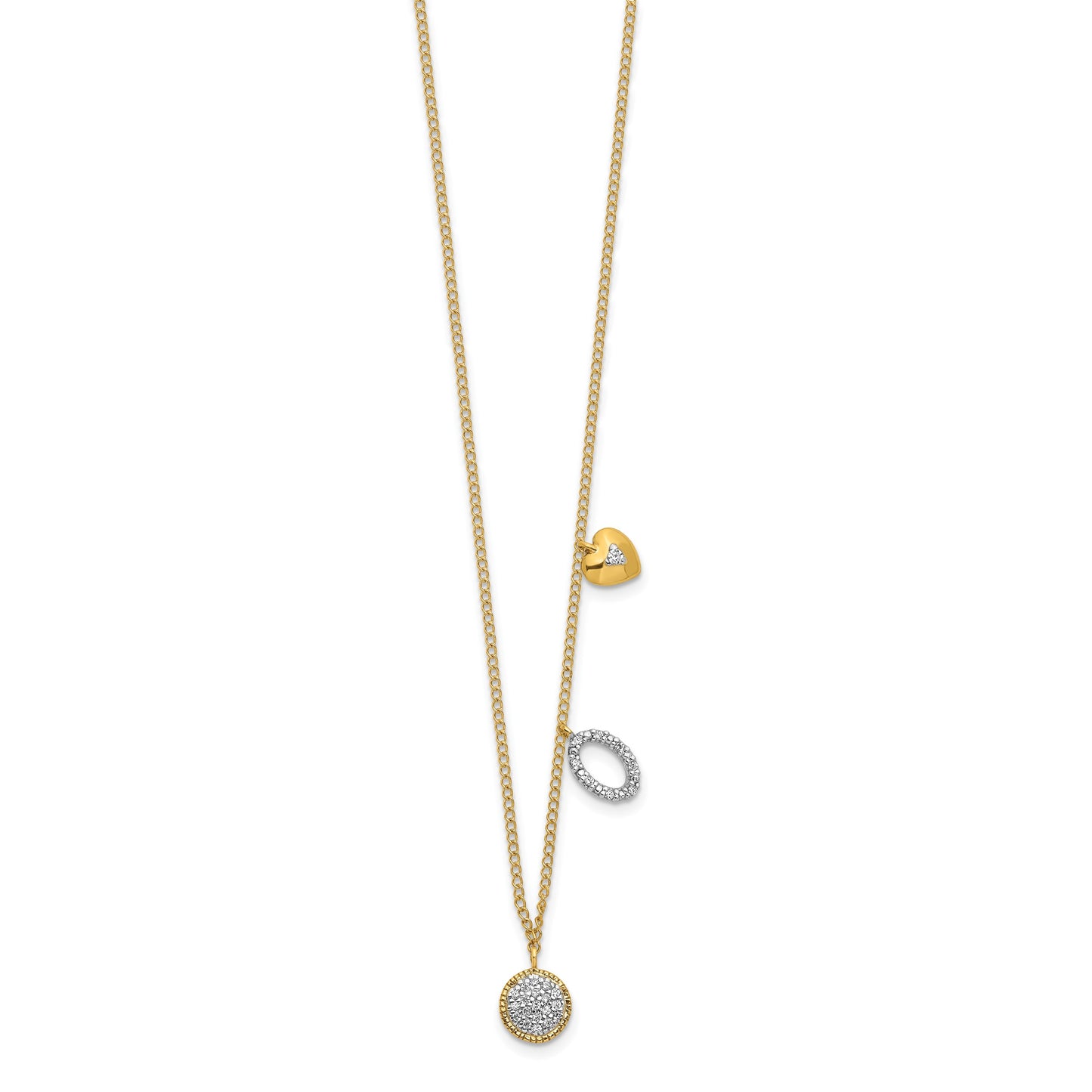 14k Polished 1/10 carat Diamond Two Circle and Heart 18 inch Necklace