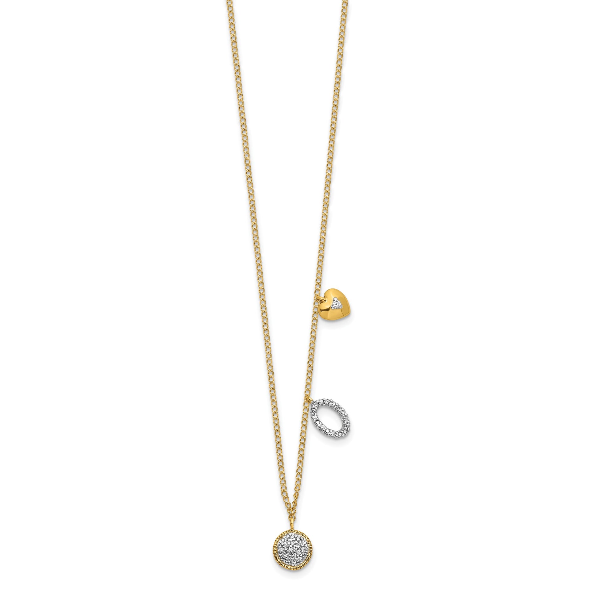 14k Polished 1/10 carat Diamond Two Circle and Heart 18 inch Necklace