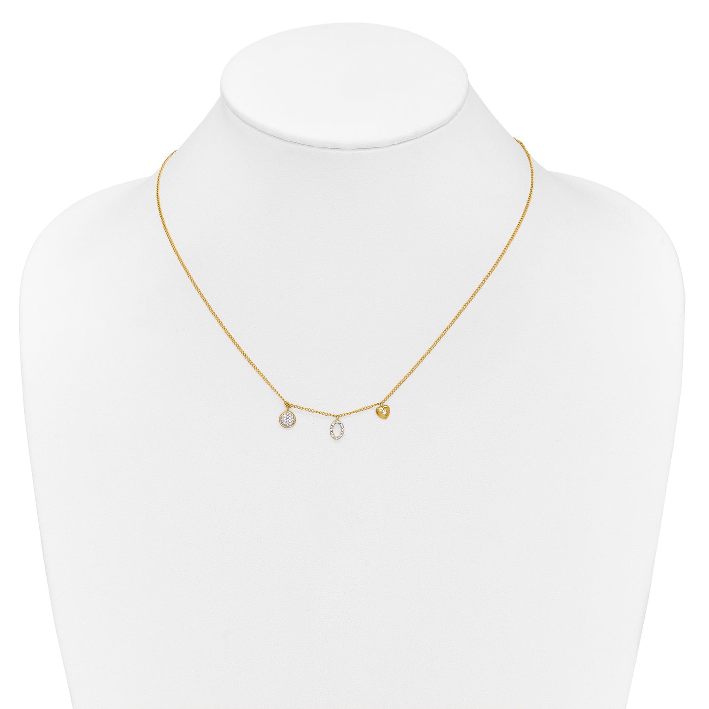 14k Polished 1/10 carat Diamond Two Circle and Heart 18 inch Necklace
