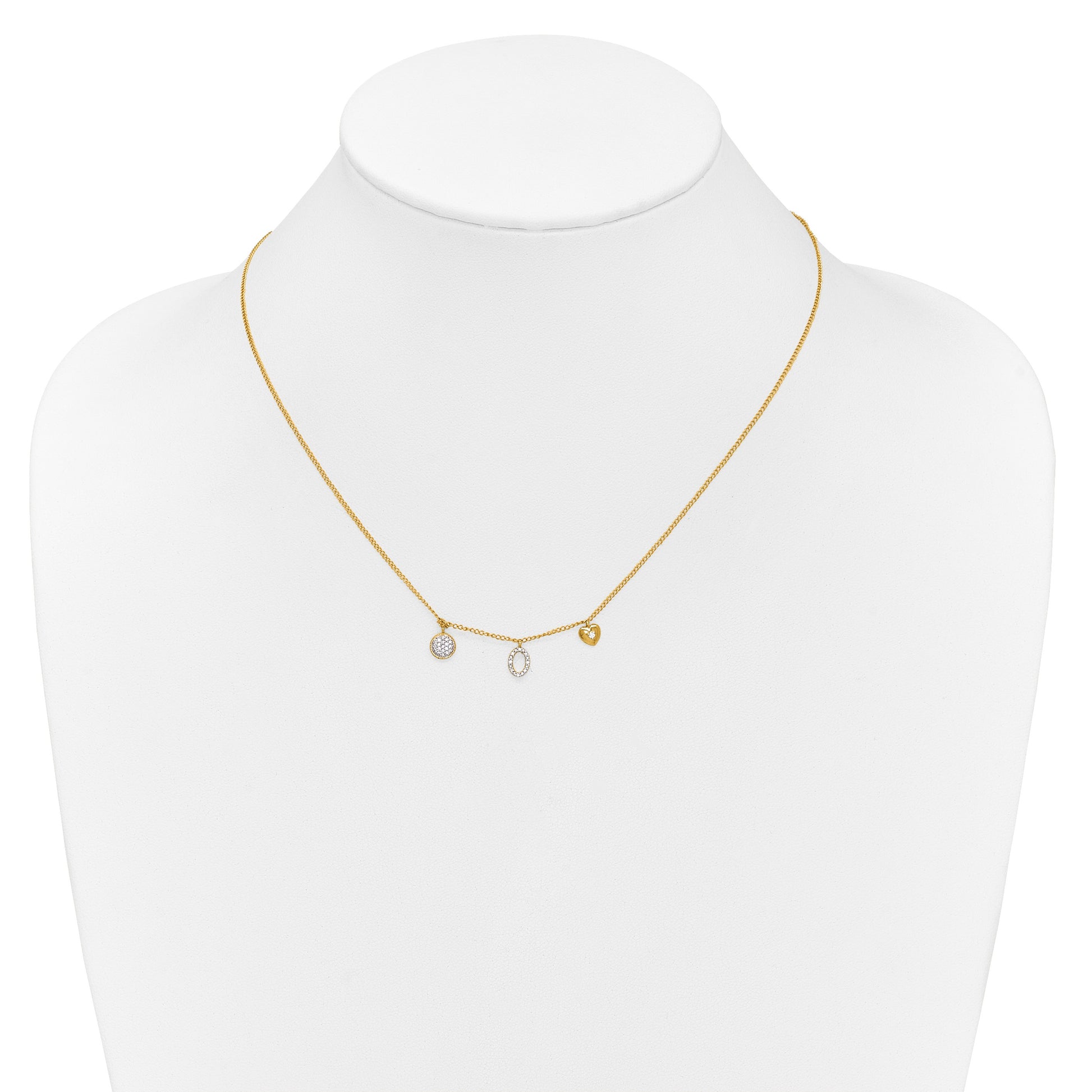 14k Polished 1/10 carat Diamond Two Circle and Heart 18 inch Necklace