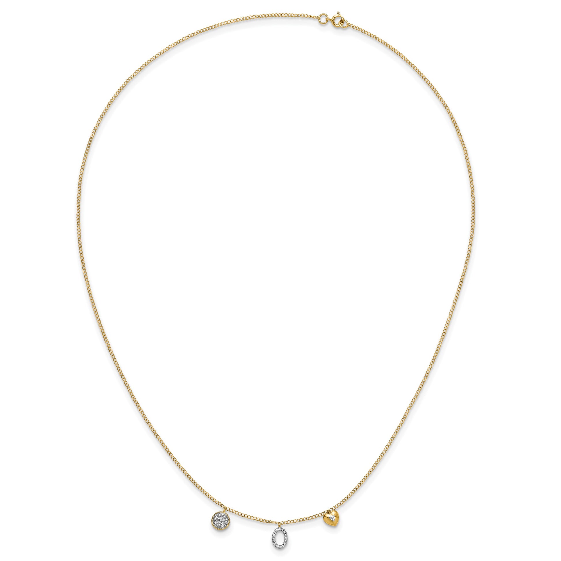 14k Polished 1/10 carat Diamond Two Circle and Heart 18 inch Necklace
