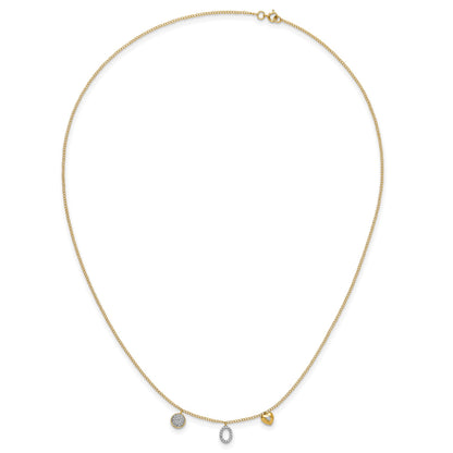 14k Polished 1/10 carat Diamond Two Circle and Heart 18 inch Necklace
