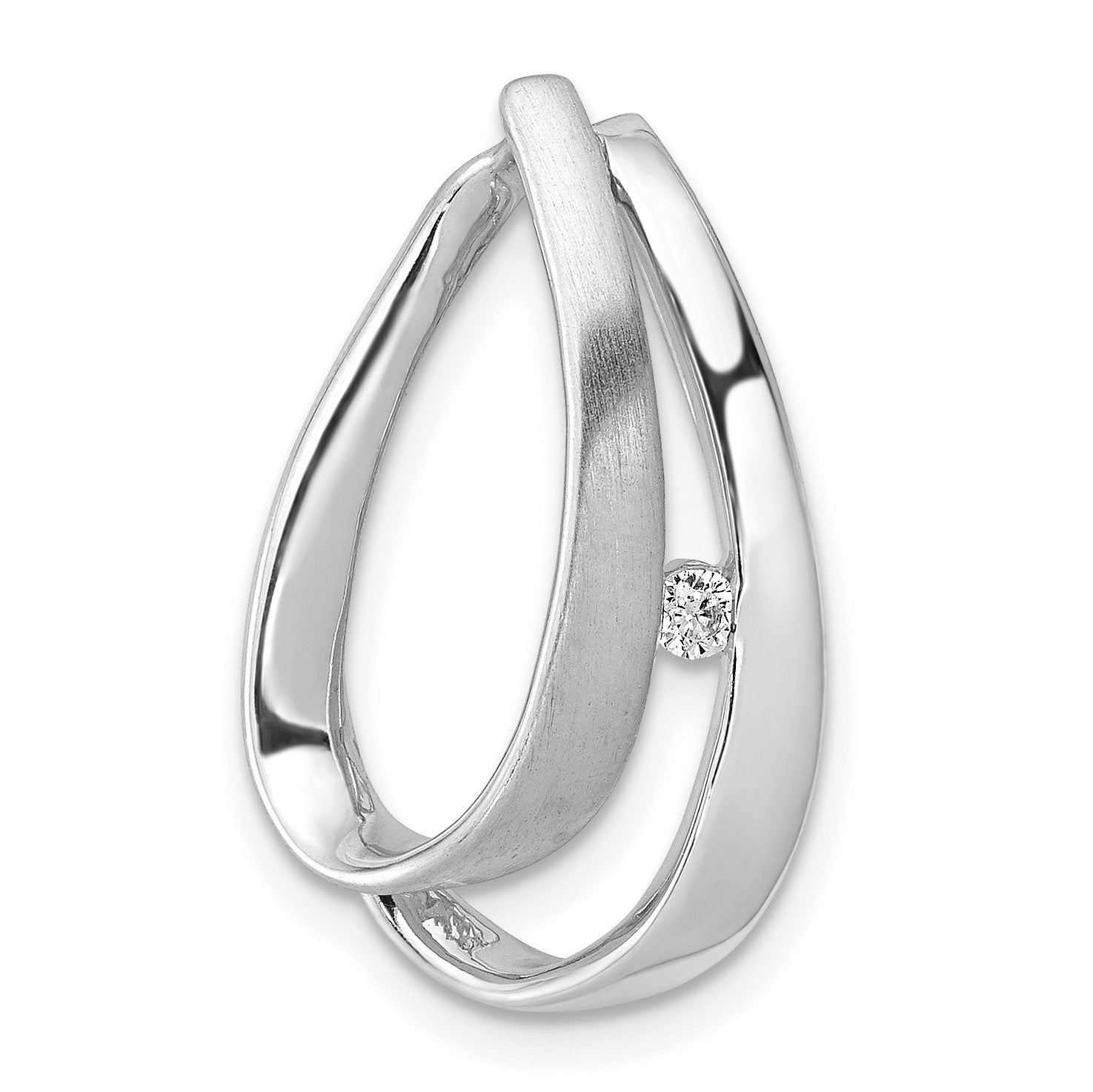 14k White Gold Complete 1/20 carat Diamond Double Teardrop Chain Slide