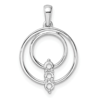 14k White Gold Holds 3-2.7mm Three-Stone Circle Pendant Mounting