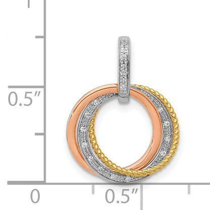14k Tri-color 1/20 carat Diamond Three Intertwined Circles Pendant