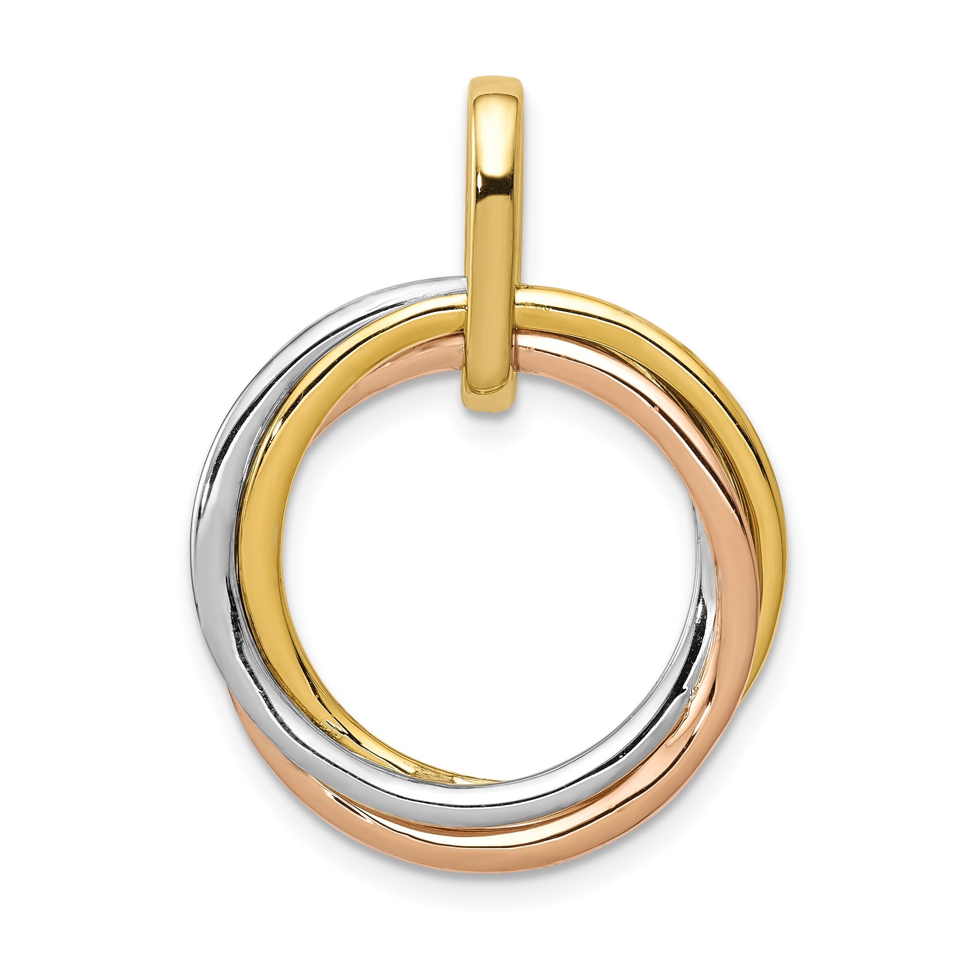 14k Tri-color 1/10 carat Diamond Three Intertwined Circles Pendant