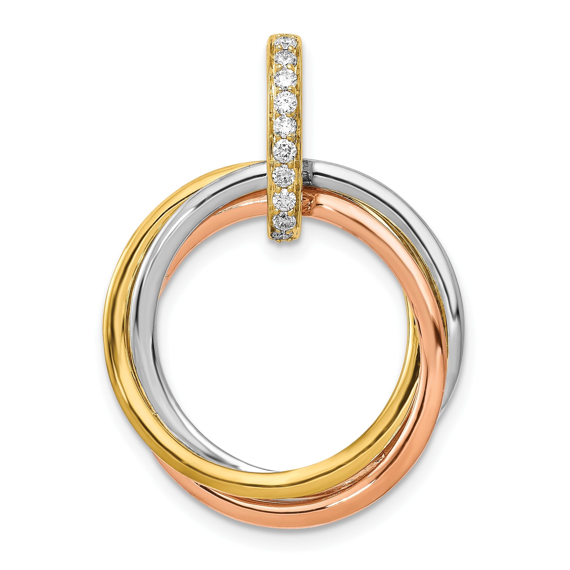 14k Tri-color 1/10 carat Diamond Three Intertwined Circles Pendant