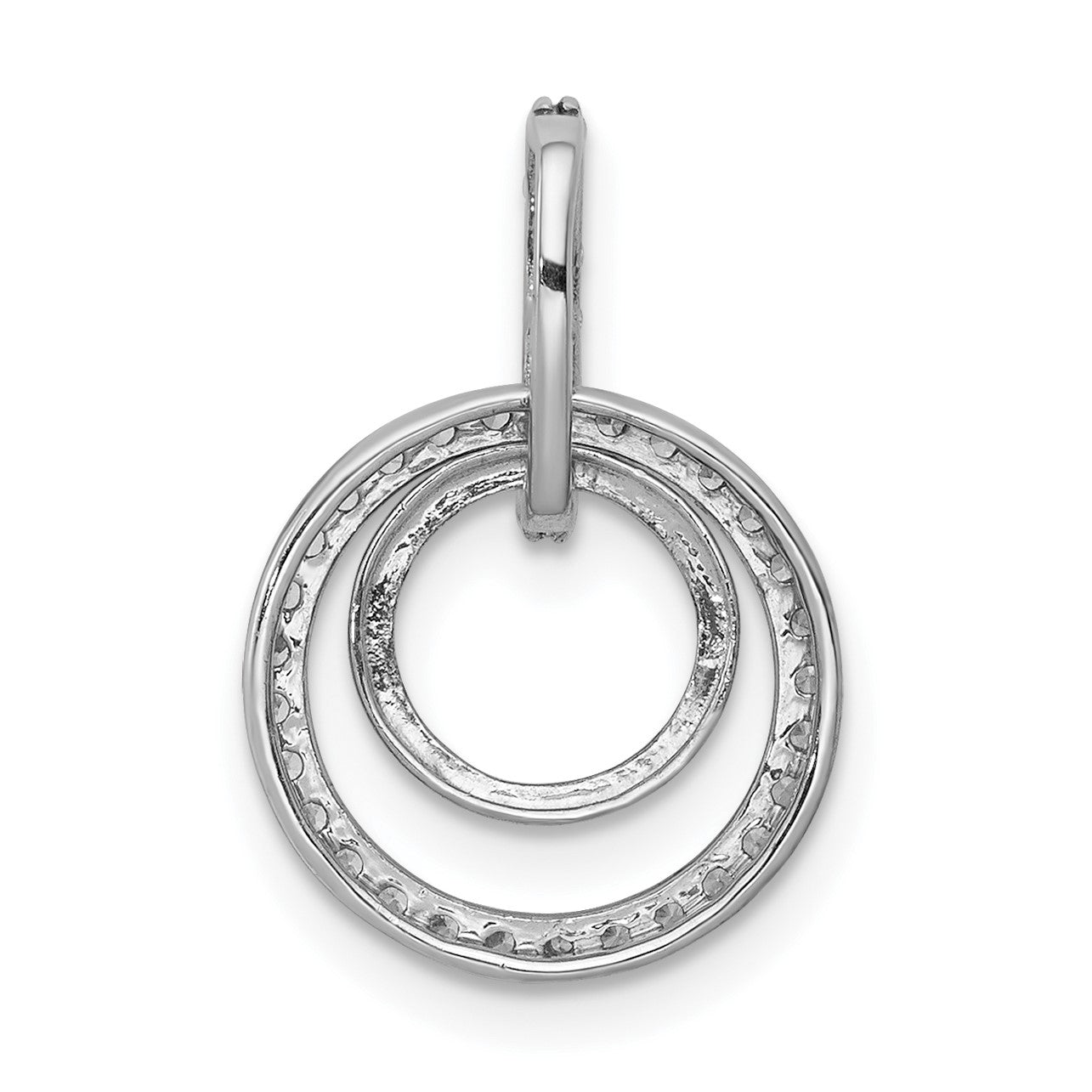 14k White Gold 1/4 carat Diamond Double Circle Dangle Pendant