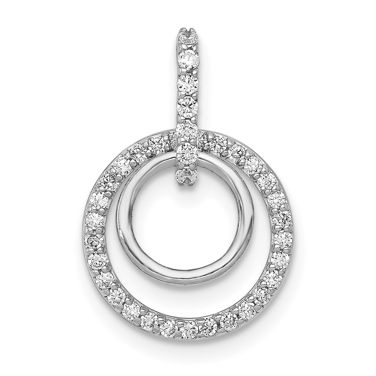 14k White Gold 1/4 carat Diamond Double Circle Dangle Pendant