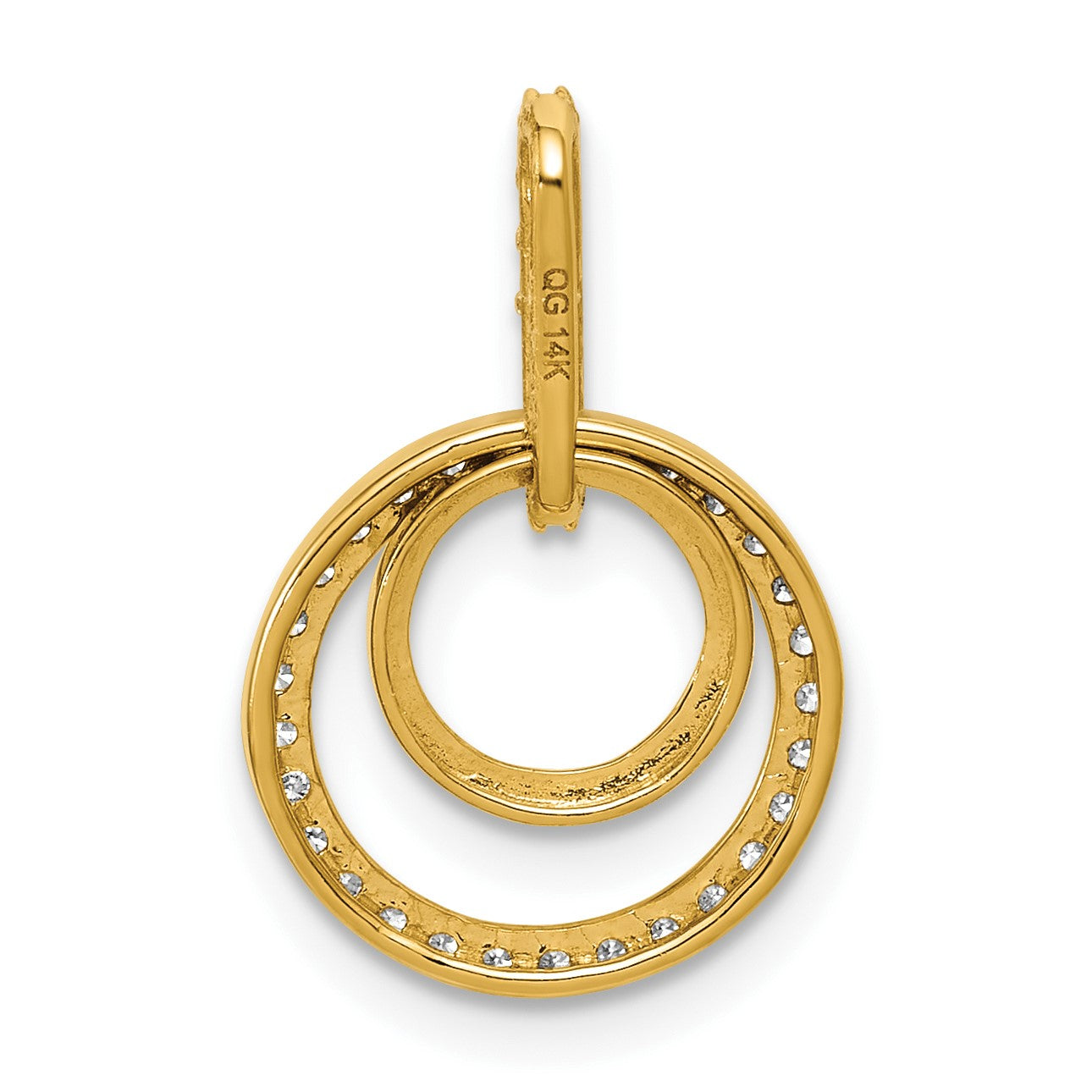 14k Polished 1/4 carat Diamond Double Circle Dangle Pendant