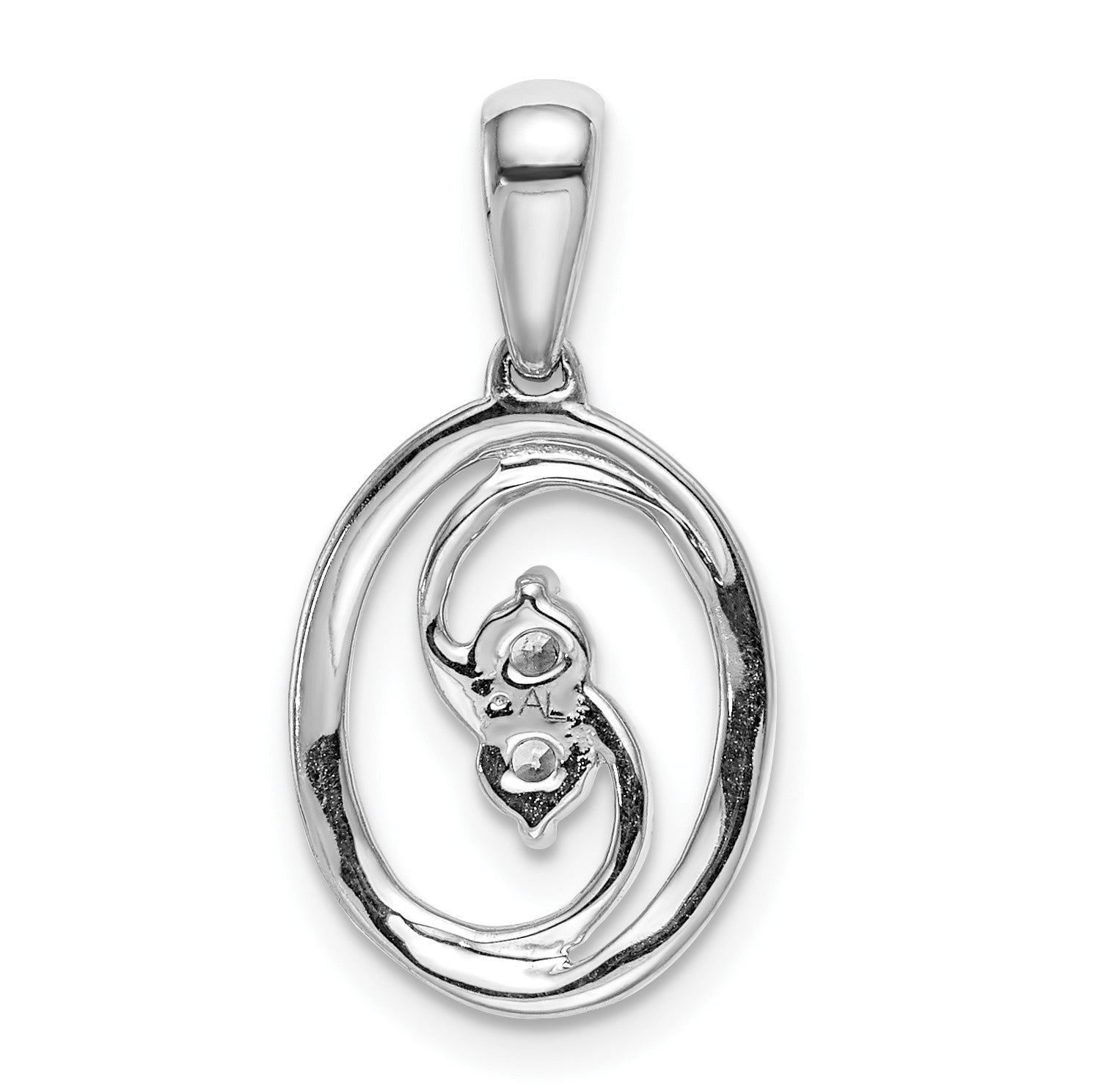 14k White Gold Polished 1/8 carat Diamond Oval Pendant