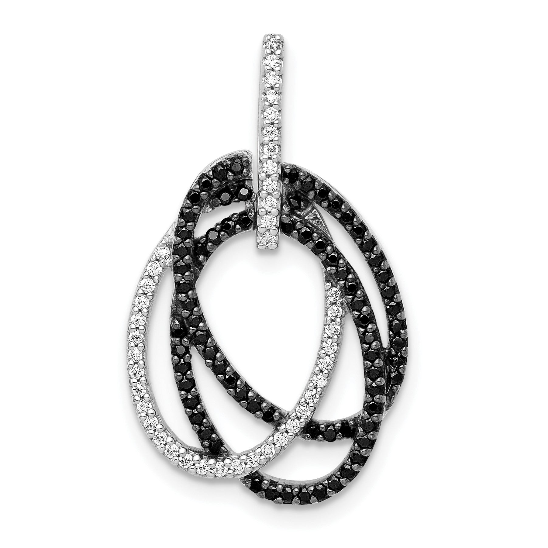 14k White Gold 1/3 carat White and Black Diamond Ovals Slide Fits up to 2mm Regular/4mm Fancy or Reversible Omega