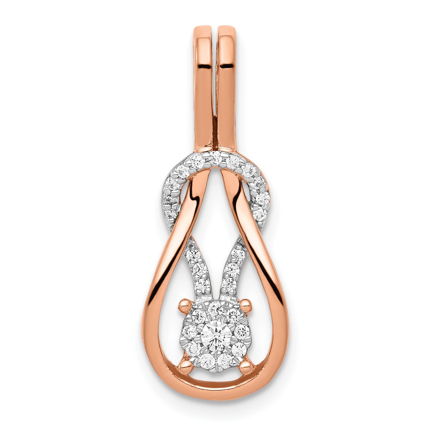 14k Rose Gold 1/6 carat Diamond Knot Slide Fits up to 2mm Regular/3mm Fancy or Reversible Omega