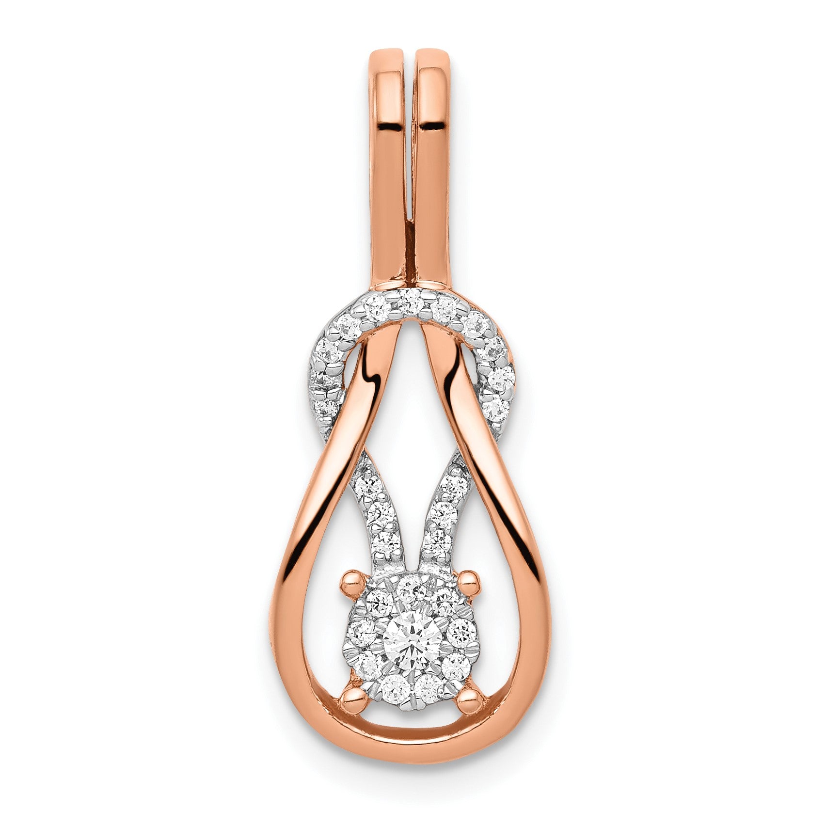 14k Rose Gold 1/6 carat Diamond Knot Slide Fits up to 2mm Regular/3mm Fancy or Reversible Omega