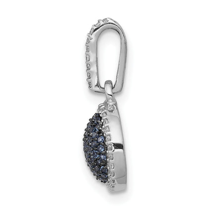 14k White Gold 1/3 carat White and Blue Diamond Round Halo Cluster Pendant