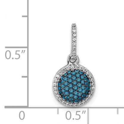 14k White Gold 1/3 carat White and Blue Diamond Round Halo Cluster Pendant