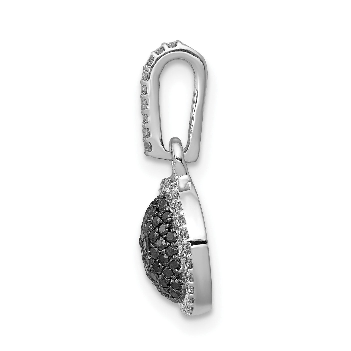 14k White Gold 1/3 carat White and Black Diamond Round Halo Cluster Pendant