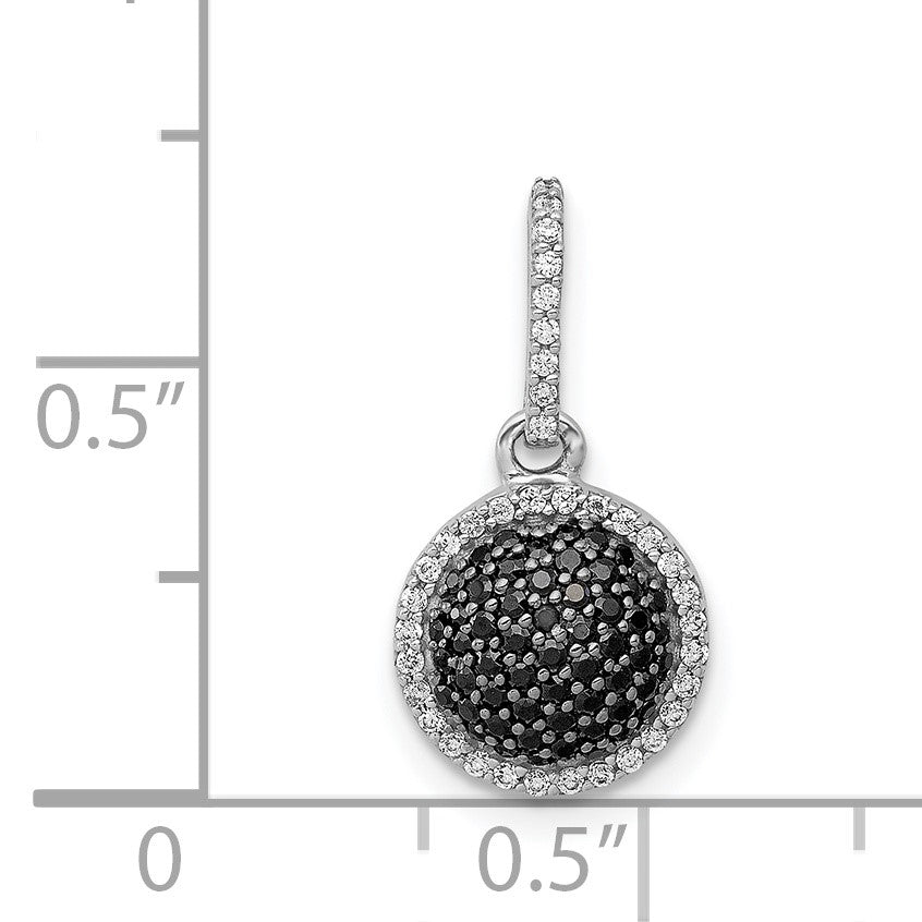 14k White Gold 1/3 carat White and Black Diamond Round Halo Cluster Pendant