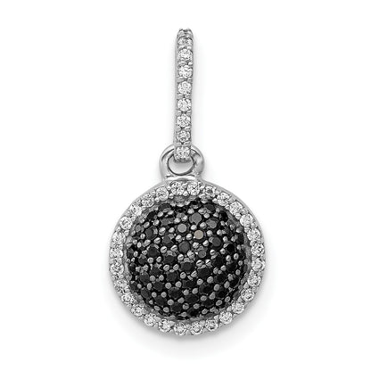 14k White Gold 1/3 carat White and Black Diamond Round Halo Cluster Pendant