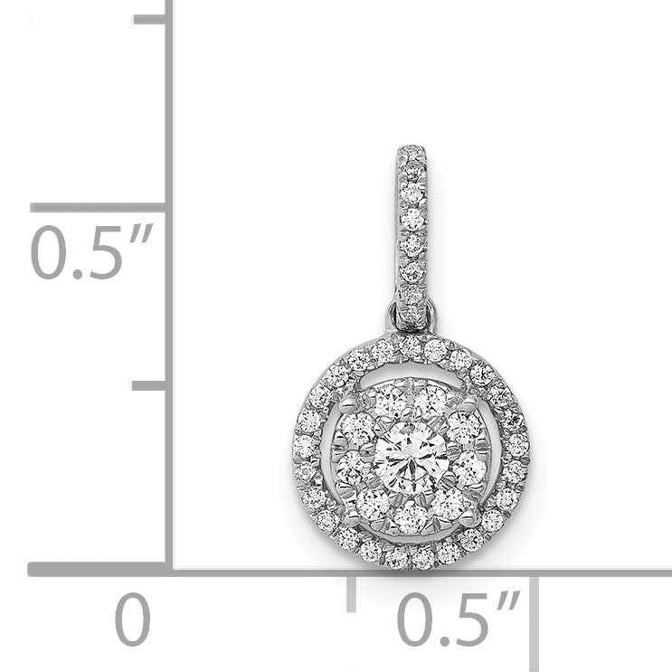 14k White Gold 1/4 carat Diamond Round Halo Cluster Pendant