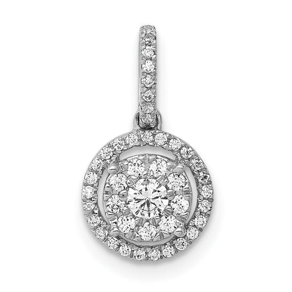 14k White Gold 1/4 carat Diamond Round Halo Cluster Pendant