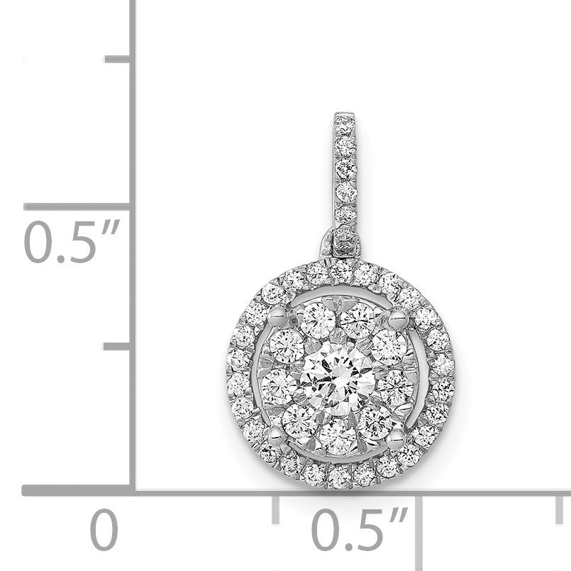 14k White Gold 1/2 carat Diamond Round Halo Cluster Pendant