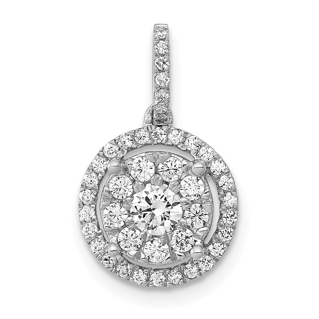14k White Gold 1/2 carat Diamond Round Halo Cluster Pendant