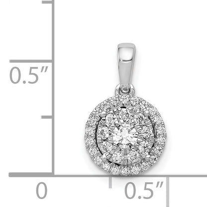 14k White Gold 1/3 carat Diamond Round Halo Cluster Pendant