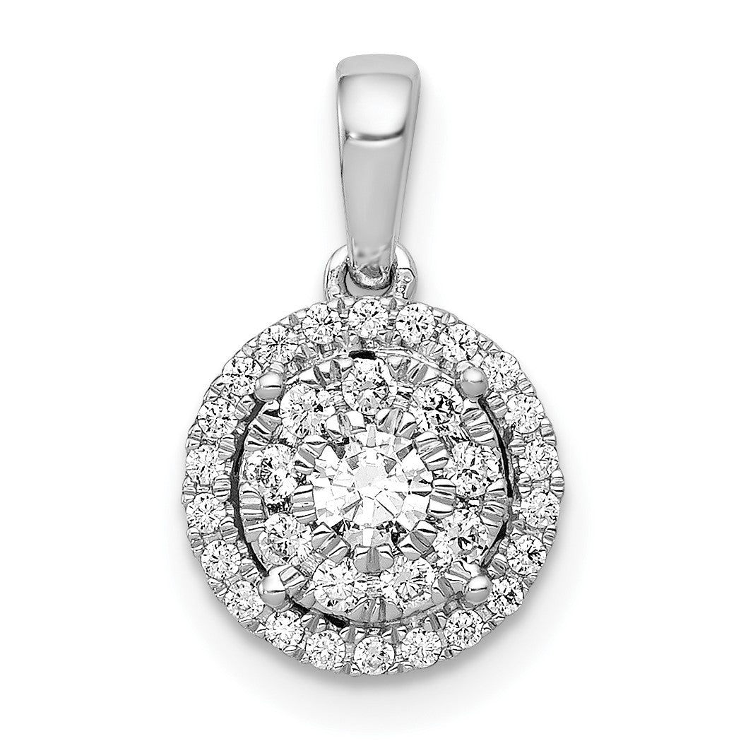 14k White Gold 1/3 carat Diamond Round Halo Cluster Pendant