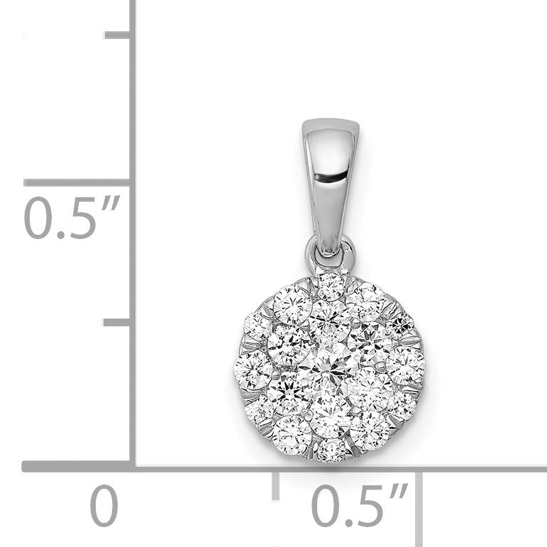 14k White Gold 1/2 carat Diamond Round Cluster Pendant