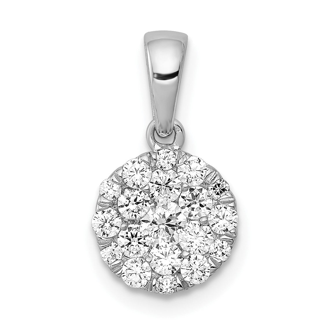 14k White Gold 1/2 carat Diamond Round Cluster Pendant