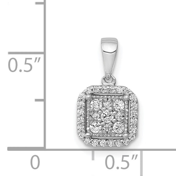 14k White Gold 1/4 carat Diamond Square Halo Cluster Pendant