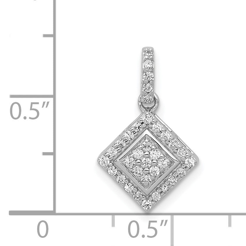 14k White Gold 1/4 carat Diamond Cluster Square Pendant
