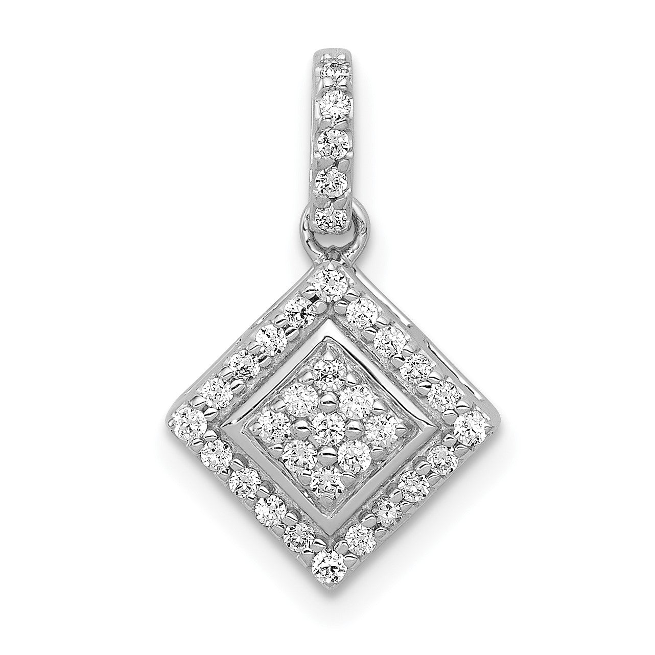 14k White Gold 1/4 carat Diamond Cluster Square Pendant