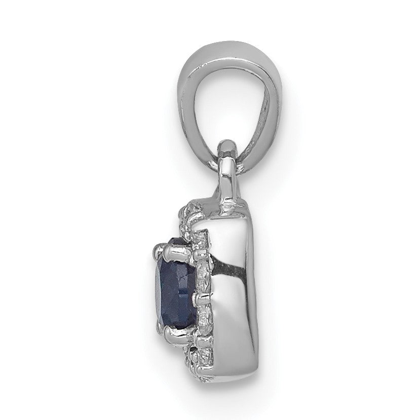 14k White Gold 1/3 carat Blue and White Diamond Square Halo Pendant