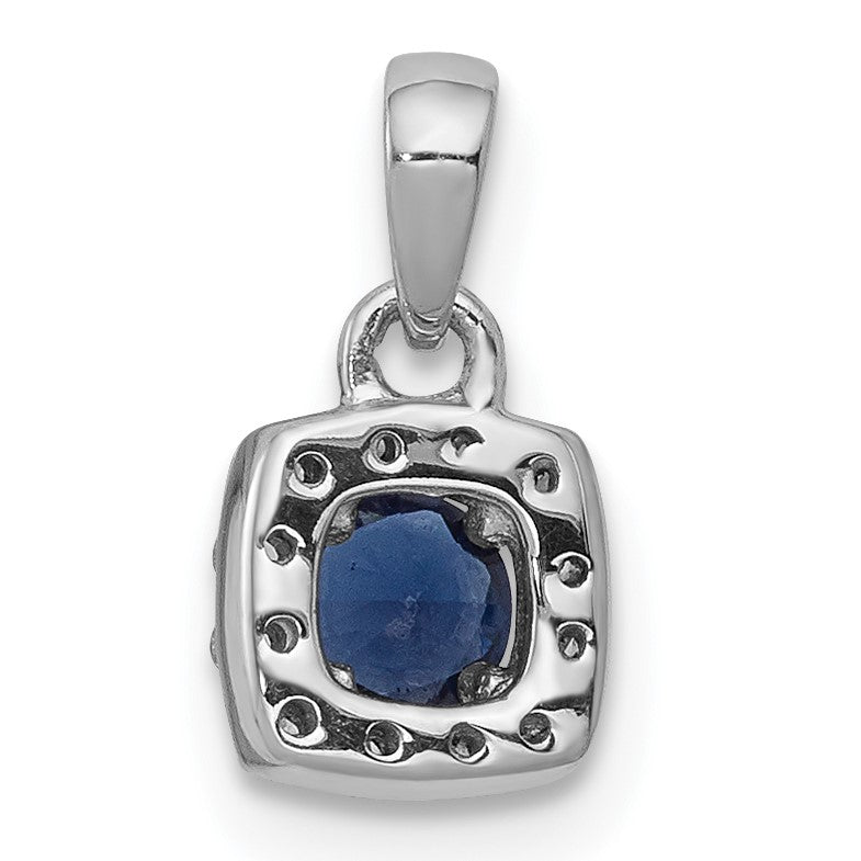 14k White Gold 1/3 carat Blue and White Diamond Square Halo Pendant