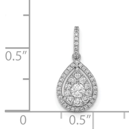 14k White Gold 1/3 carat Diamond Halo Teardrop Pendant