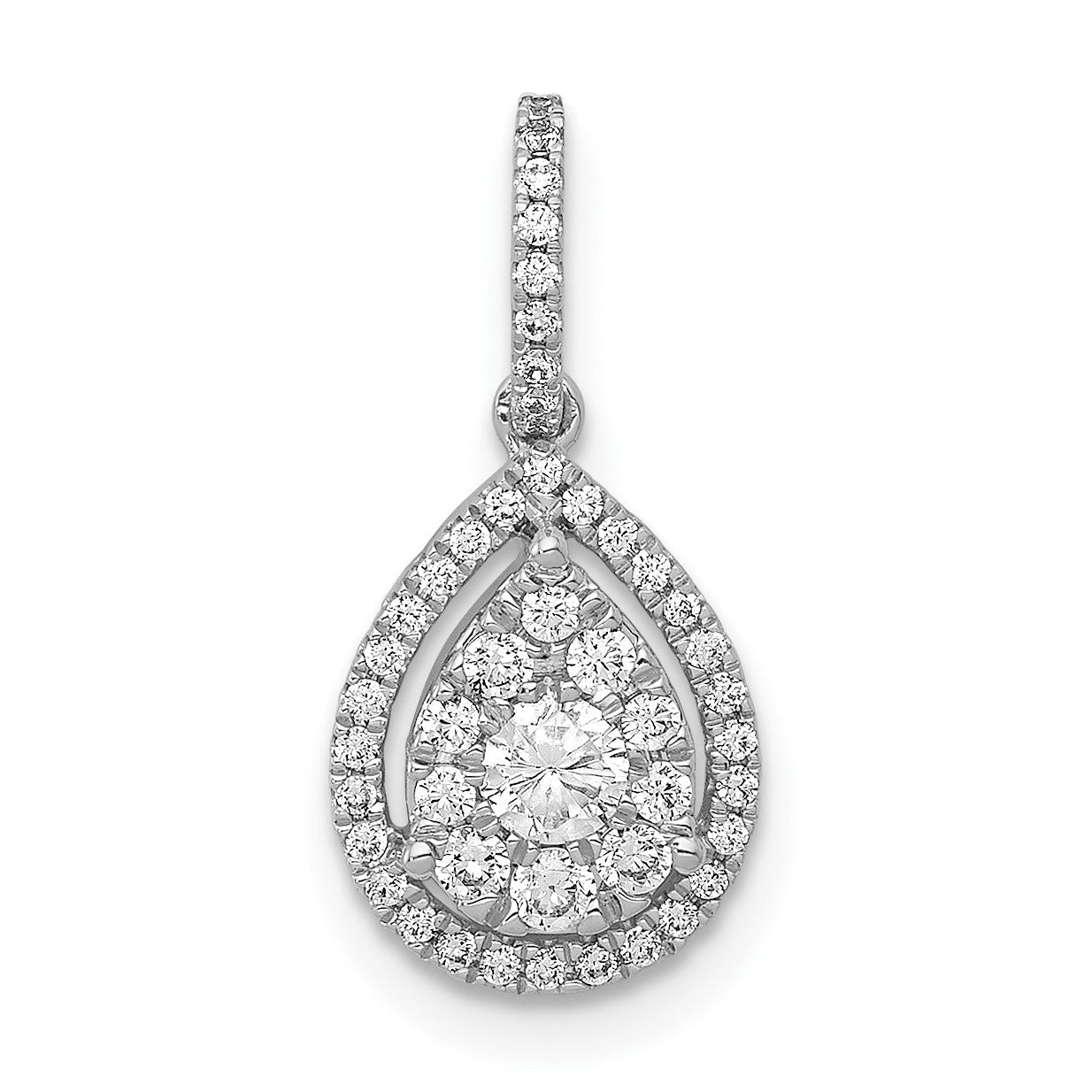 14k White Gold 1/3 carat Diamond Halo Teardrop Pendant