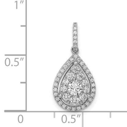14k White Gold 1/2 carat Diamond Halo Teardrop Pendant