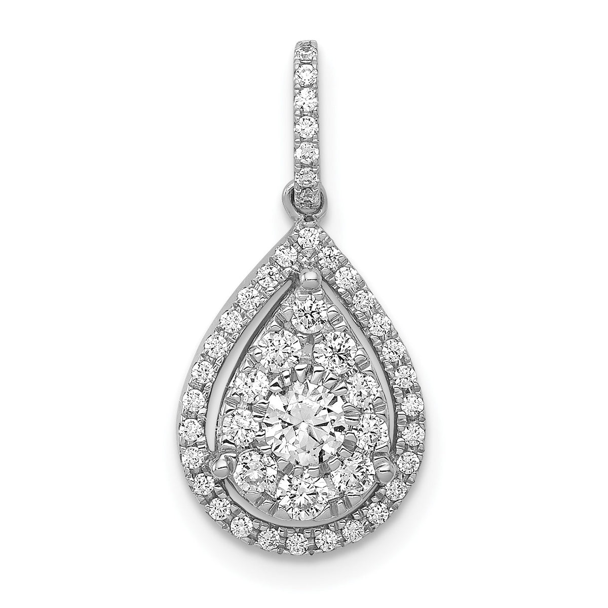 14k White Gold 1/2 carat Diamond Halo Teardrop Pendant